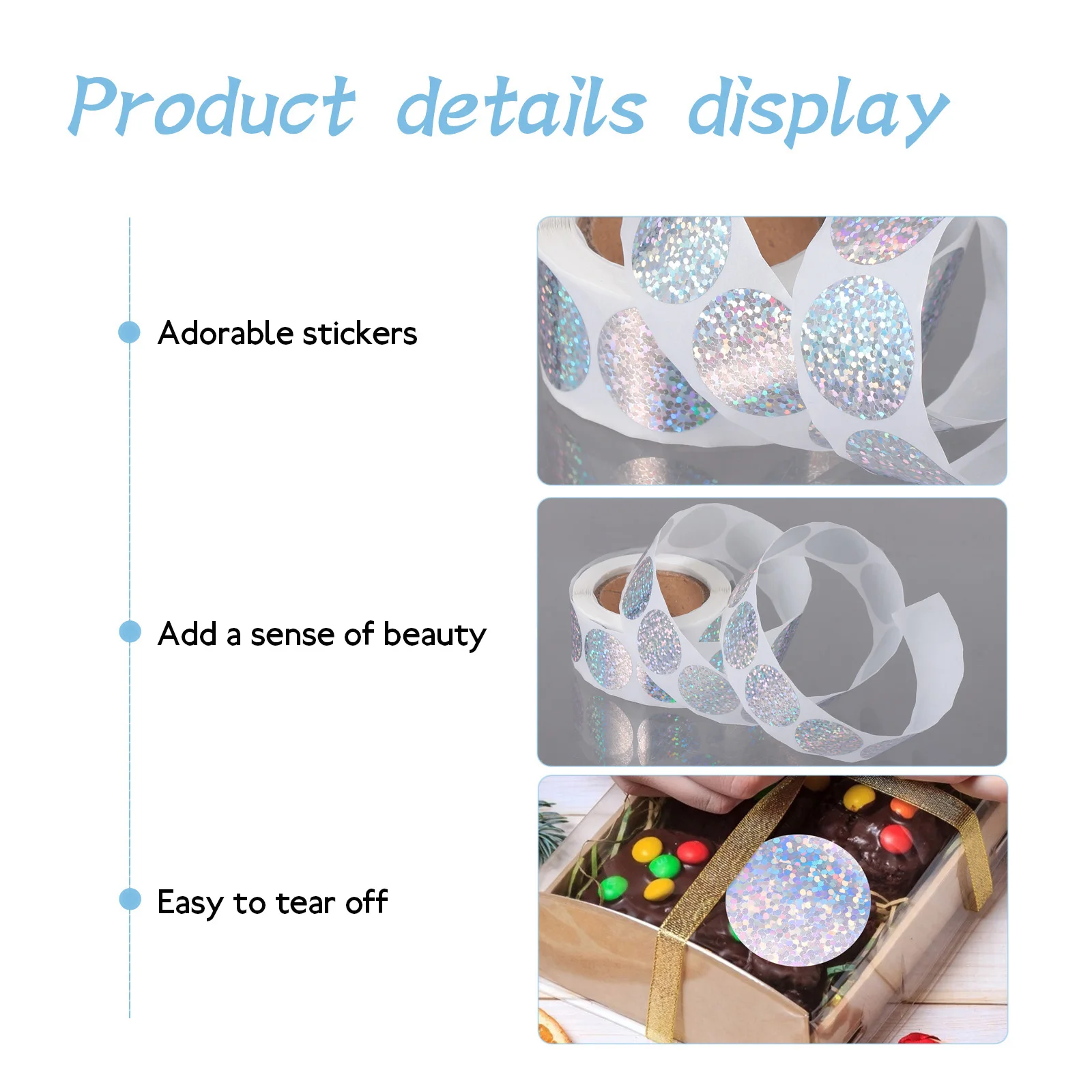 

1 Roll Of Holographic Paper Stickers Adorable Self-Adhesive Gift Packaging Labels For Party Favors Candy Bags Scrapbooking Diy