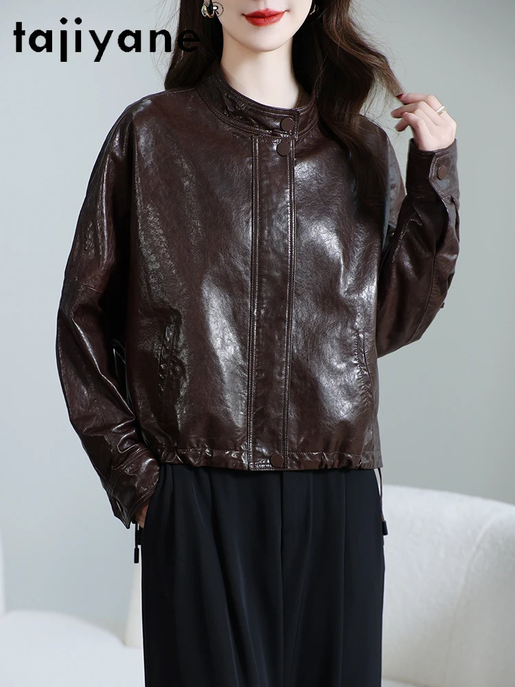 เสื้อแจ็คเก็ตหนังแกะแท้ 100% ยี่ห้อ TAJIYANE สำหรับผู้หญิง รุ่นสั้น เสื้อโค้ทหนังแท้คุณภาพพรีเมียม คอลเลคชั่นฤดูใบไม้ร่วง 2025 เสื้อผ้าผู้หญิง