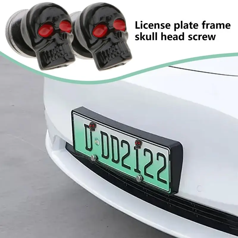 Skull License Plate Screws Bike Number Plate Frame 3D Skull Red Eye Design License Plate Bolts And Nuts Skull Automobile