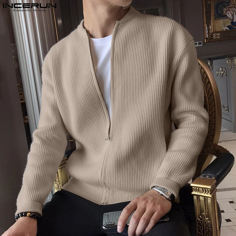 INCERUN Y-2024 Style coréen décontracté nouveaux hommes Bergame Cardigan pull automne hiver offre spéciale fermeture éclair pulls à manches longues S-5XL