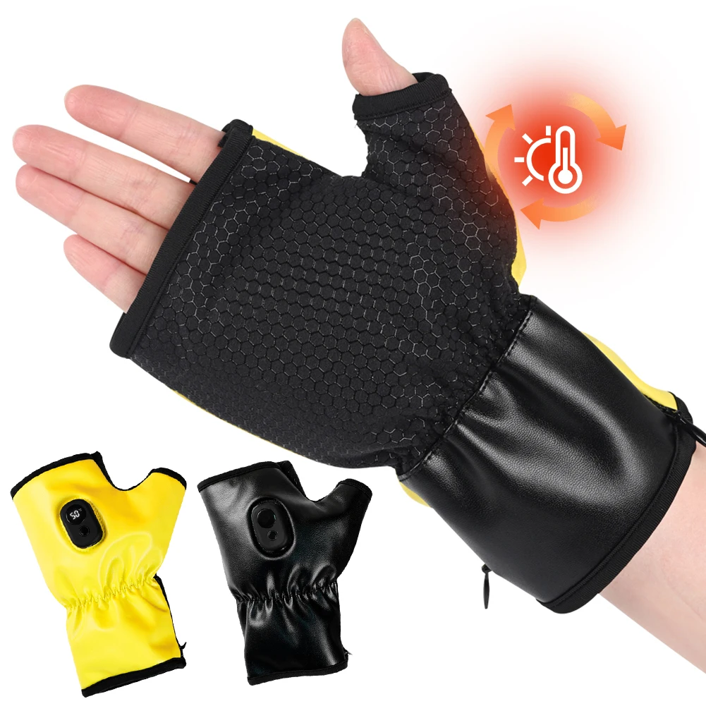 Electric Heated Gloves Fingerless Hand Warmer Fingerless Rechargeable Cold Weather Glove Thermal Motorcycle Gloves for Women Men