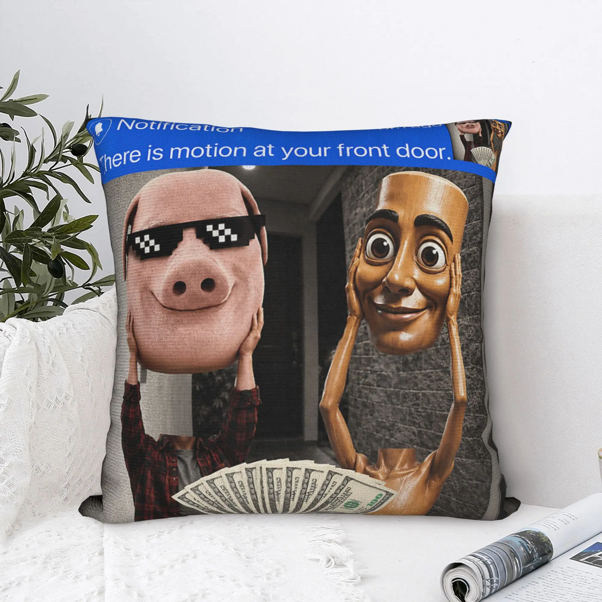 Tung Tung Sahur John Pork Motion at Your Front Door Meme Pillow Cover Cushion Cover Vintage Pillow Case For Living Room Sofa