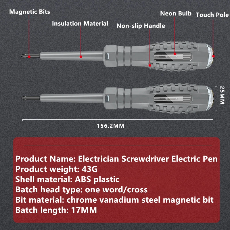 Strong Magnetic Screwdriver Handheld Voltage Tester Pen Zero Line Induction Circuit Detection Electrician Screwdrivers Hand Tool
