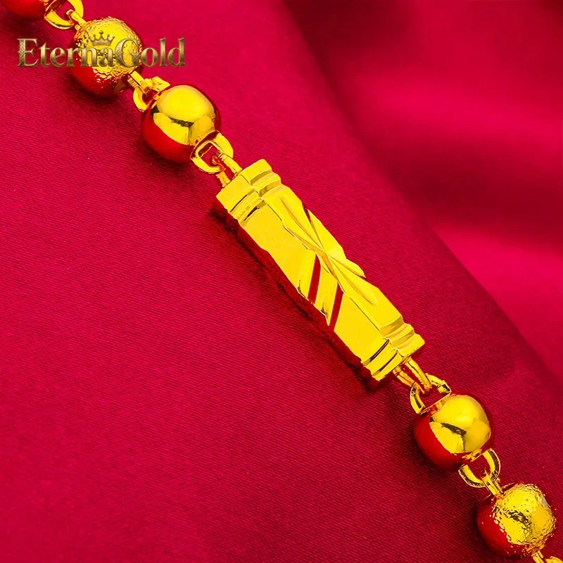 EternaGold  Hexagon Bead Bracelet for Women, 24K Gold, AU999 | Polished hexagon & round beads on elastic cord, modern geometric