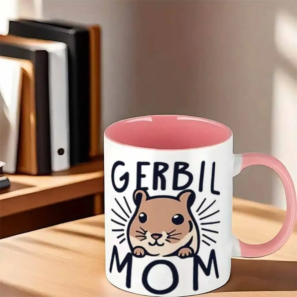 Pink Inner Handle Ceramic Mug Gerbil Mom Cute Gerbil Print Coffee Cup Pet Gerbil Owner Gift Animal Lover Tea Mug Pet Mom Presen