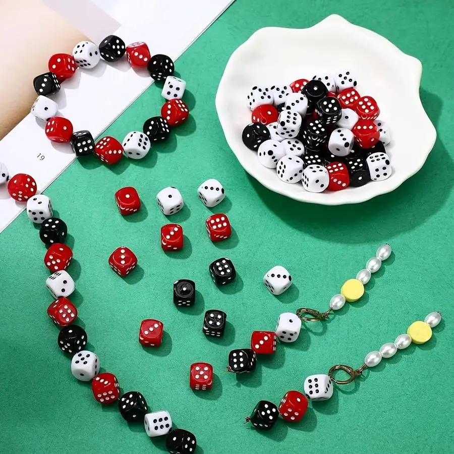 1/5/10/20/50/100pcs [Birthday Party Jewelry] s Acrylic Dice Beads 10Mm Red Black White Dice Beads Bulk, Party Dice Beads for Bir