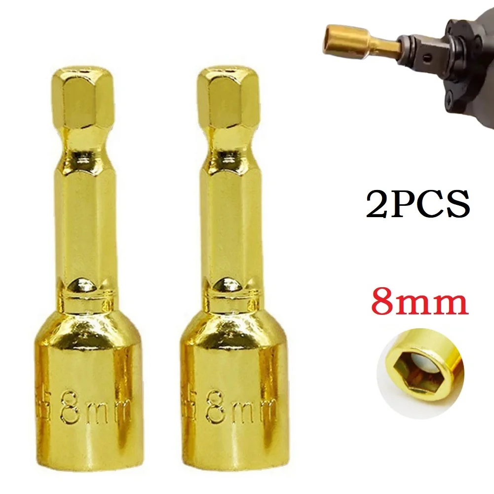 2pcs 8mm Hex Socket Sleeve Nut Driver Magnetic Screwdriver Bit Set Socket 1/4inch Hex Shank Driver Adapter