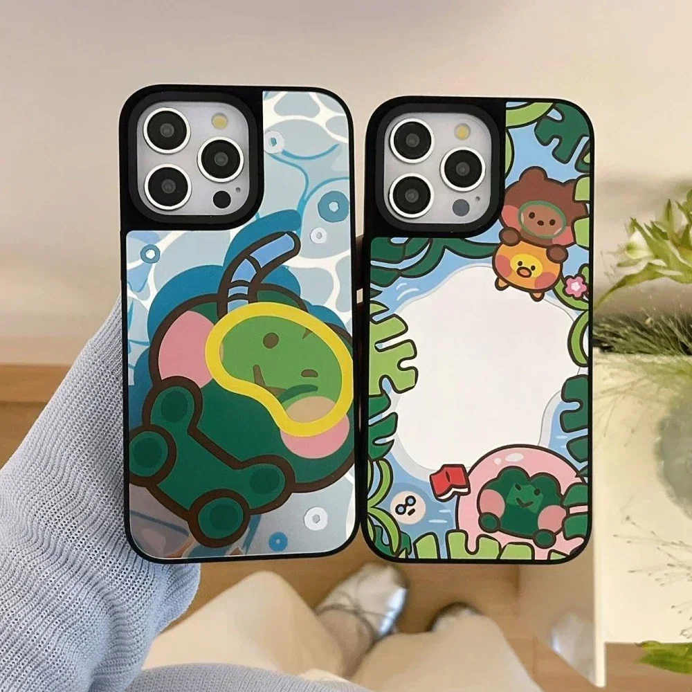 Cartoon Summer Diving iPhone 11 12 13 14 15 Pro Max Mirror Surface MagSafe Case Cover Shell