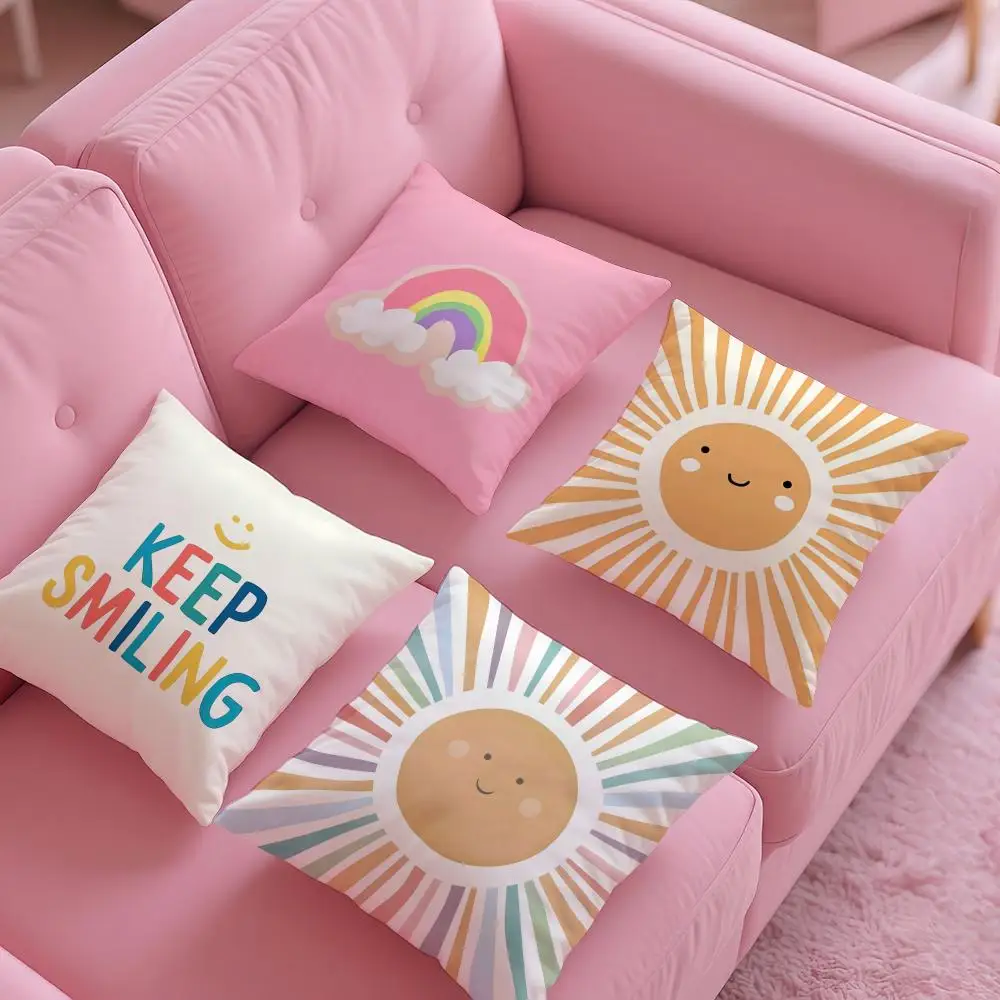 Cartoon Rainbow For Childrens Sleep Companion Pillow Case Silky Short Plush With Invisible Zipper Dustproof Sofa Cushion Cover