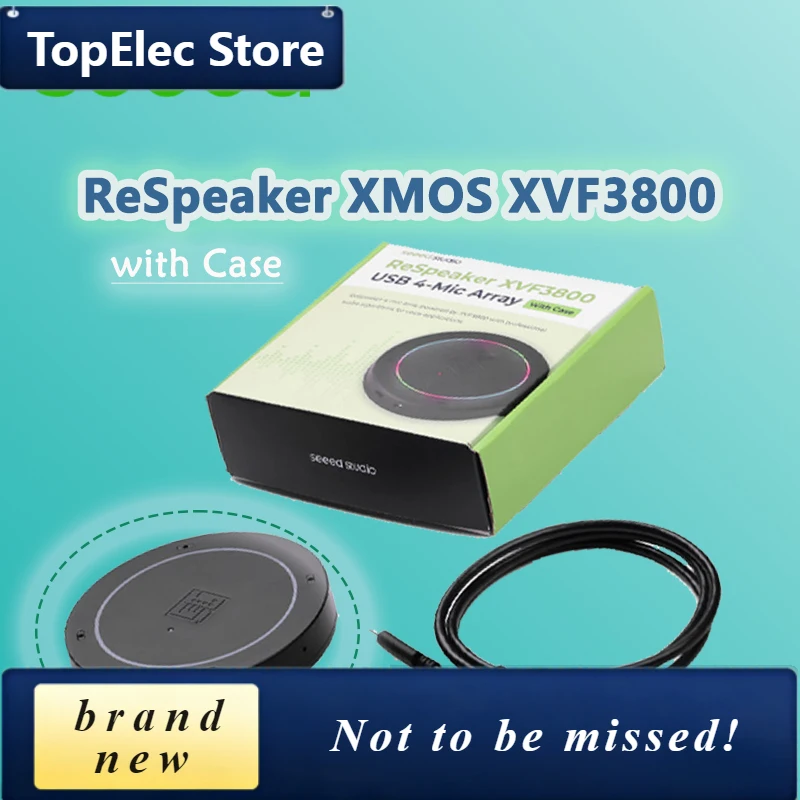 TopElec Seeed ReSpeaker XMOS XVF3800/XVF3000 AI-powered 4-Mic Array, For Clear Voice In Noise, AEC AGC DoA VAD, 5m 360° Voice Pi