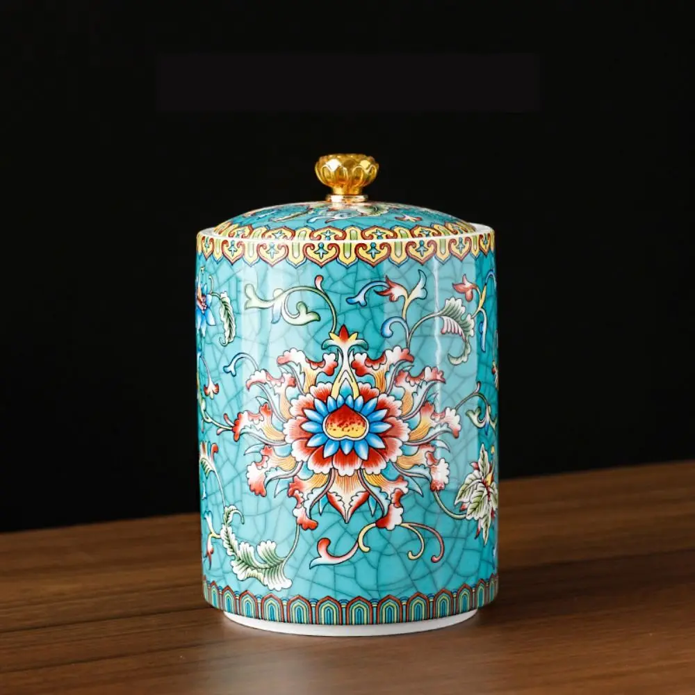 Tea Storage Bottle Jar Food Storage Glazed Chinese Style Decorative Elegant Ceramic Cereal Container Tea Storage Container