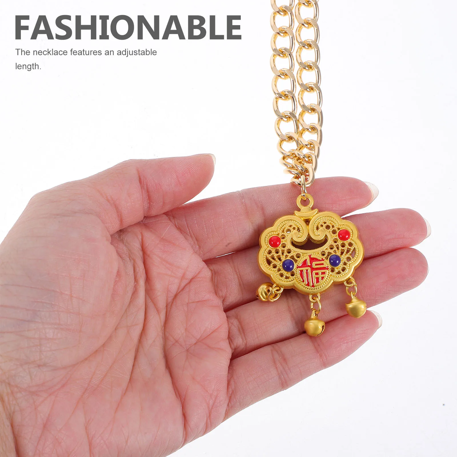 

Pet Metal Lock Pendant Necklace Adjustable Length Sturdy Material Chinese Style Cats Collar Dog Charms Bell Decoration Longevity
