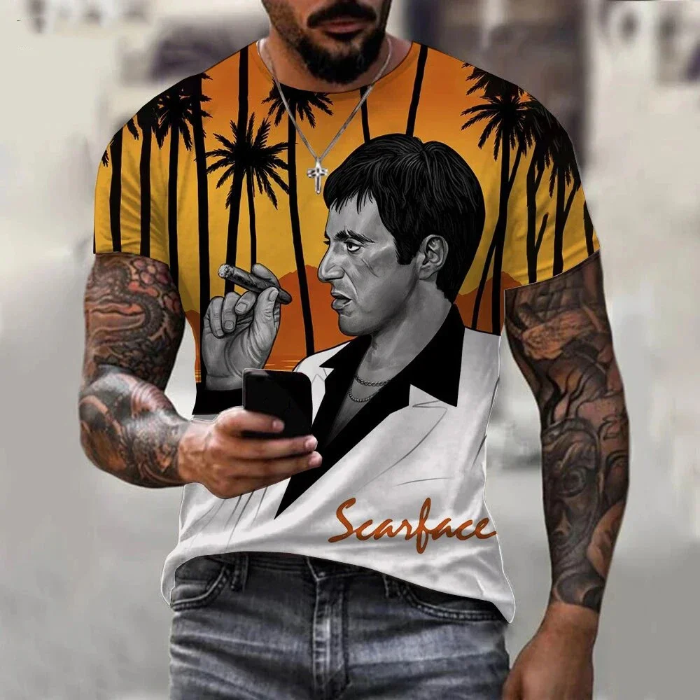 

Футболка со шрамом из фильма и 3D принтом, уличная мужская мода, Harajuku, повседневный топ с короткими рукавами, быстросохнущий топ MOTO