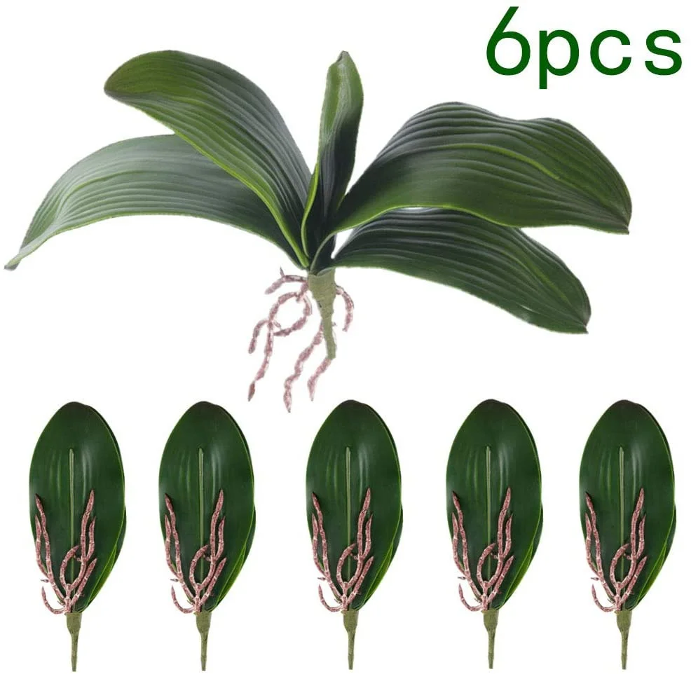 

Фаленопсис, листья орхидей, искусственные корни, латексные сенсорные растения, зеленая композиция из искусственных листьев, 6 шт.