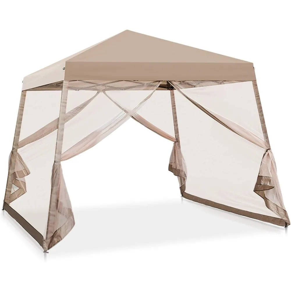 Slant Leg Pop Up Canopy Tent w/Mosquito Netting (64 Square Feet of Shade) One Person Set-up Outdoor Instant Foldi