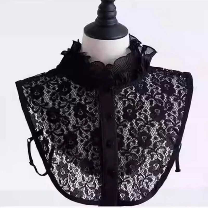 Picture 5: Women Pleated Ruffle Stand Collar Detachable Floral Lace High Neck False Collar Sweater Half Shirt Decorative Collar Accessories
