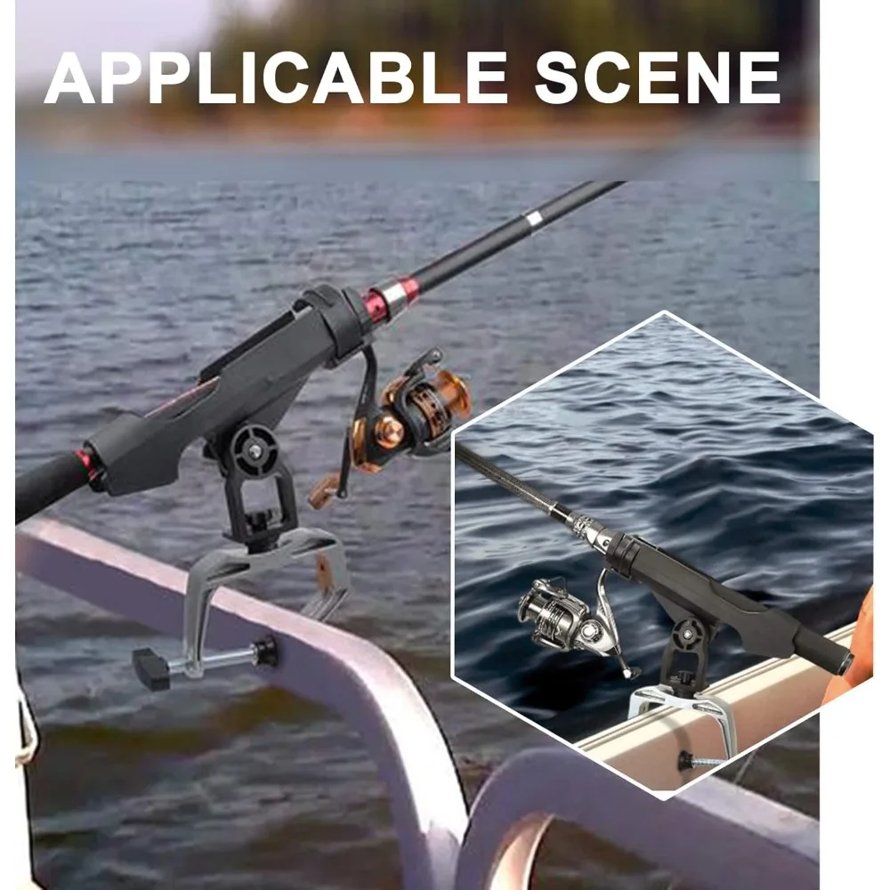 

Fishing Rod Holders 2 Pack Boat Canoe Folding Holder 360° Adjustable Large Clamp Opening Fishing Rod Racks Mount on Horizontal