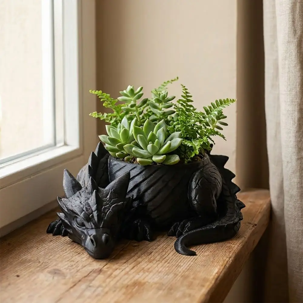 3D Printed Dragon Shaped Plant Pot Growing Pots Funny Succulent Planter Plastic Handmade Jewelry Storage Tray for Desktop Decor