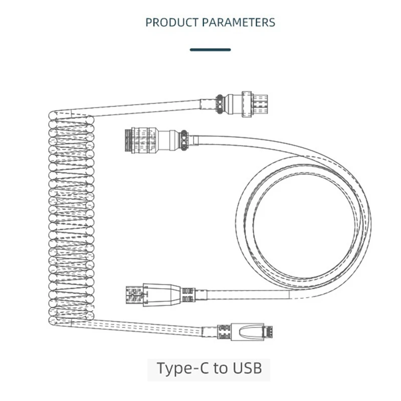 كابل ملفوف للوحة المفاتيح الميكانيكية من النوع C إلى كابل لوحة المفاتيح USB كابل تجريبي للوحة المفاتيح الميكانيكية بطول 1.8 متر