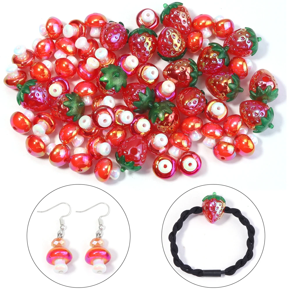 5/10pcs Acrylic Strawberry Beads Cartoon Plated Color Mushroom Loose Beads For Jewelry Making DIY Bracelets Earrings Keychain image 4