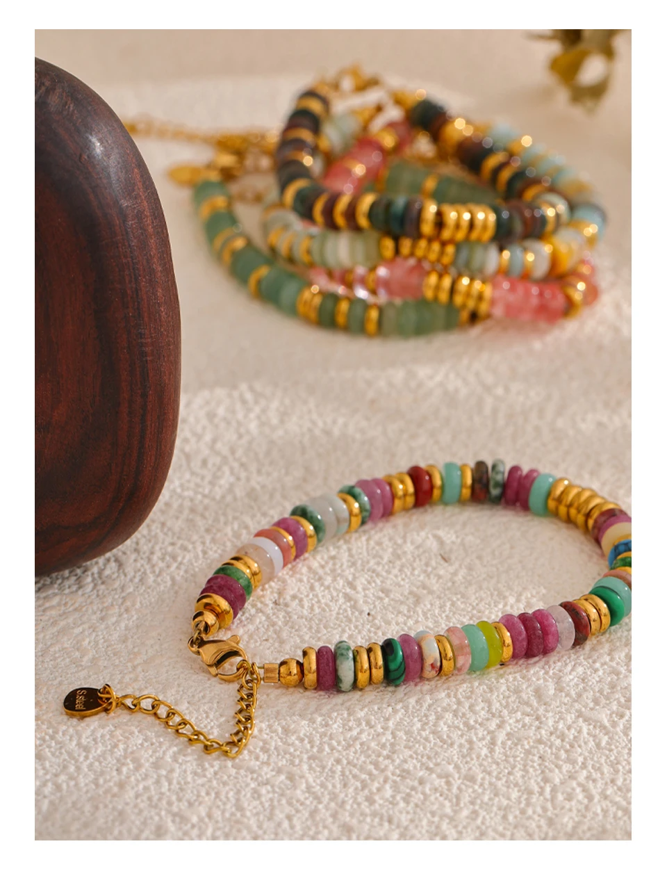 Yhpup Bunte Natursteinperlen Kette Handgefertigtes Armband Armreif Wasserdicht Böhmen Edelstahl Y2K Trendiger Schmuck Geschenk – Detail 10