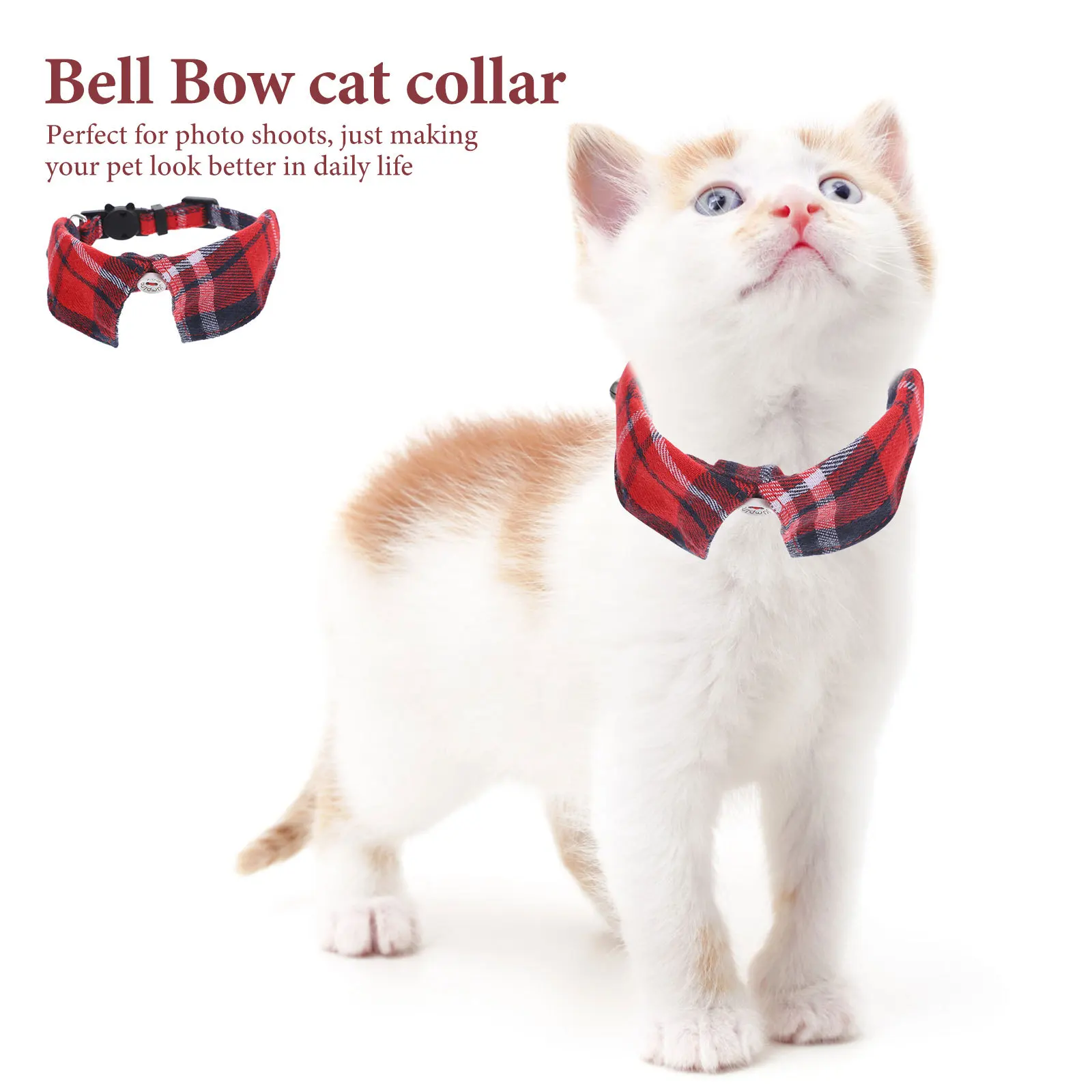 

Cat Collar Cute Kitten Adjustable Plaid Pet Collar Bell for Daily Wear Parties Birthdays Photo Shoot Kitten Collars