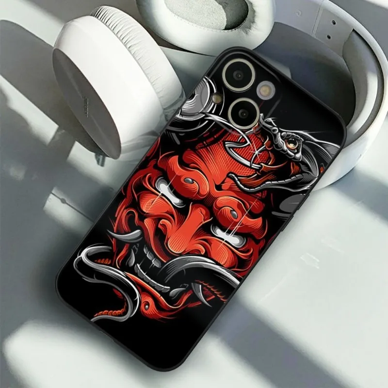 Japanese Oni Hannya Samurai Demon Mask Phone Case FOR IPhone 14 13 11 12 Pro 8 7Plus X 13Pro MAX XR XS MINI SE 2020 Black Covers