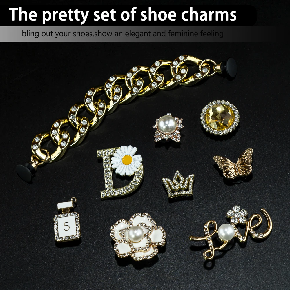 18PCS Bling Metal Shoe Decoration Charms For Clogs Bubble Slides Sandals DIY Shoe Accessories For Holiday Gift Party Favor Gifts