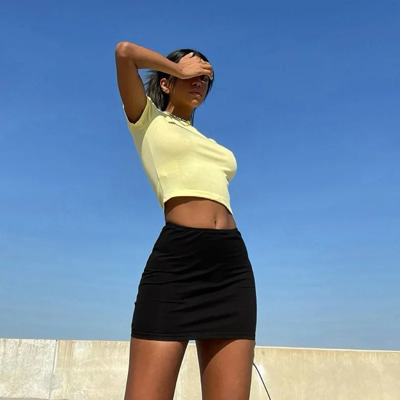 White Skirt Y2K Short Skirt High Waist Pencil Skirt Women Solid Bodycon Bottoms Streetwear Above Knee Mini Skirt Black Skirt