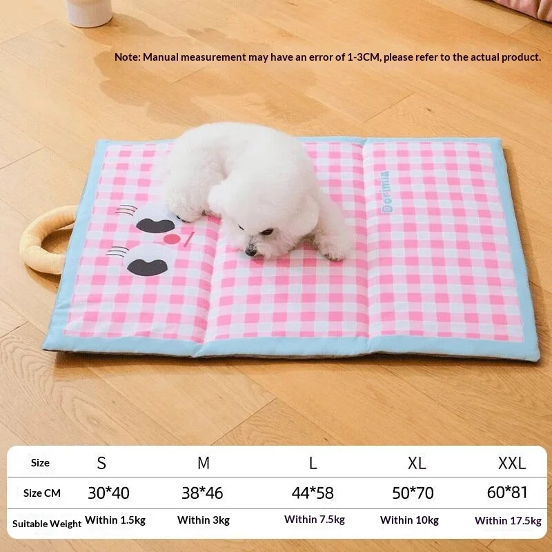Portable Foldable Cute Plaid Pet Summer Cooling Pad Waterproof Machine Washable Four Season Sleeping Mat For Small Medium Dogs