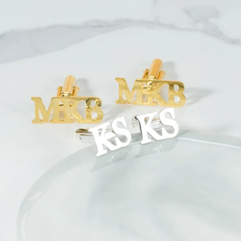 Custom Stainless Steel Name Cufflinks Letter Initials Cufflinks Groom Wedding Buttons Men Gift Jewelry Engraved Name Cuff Clips