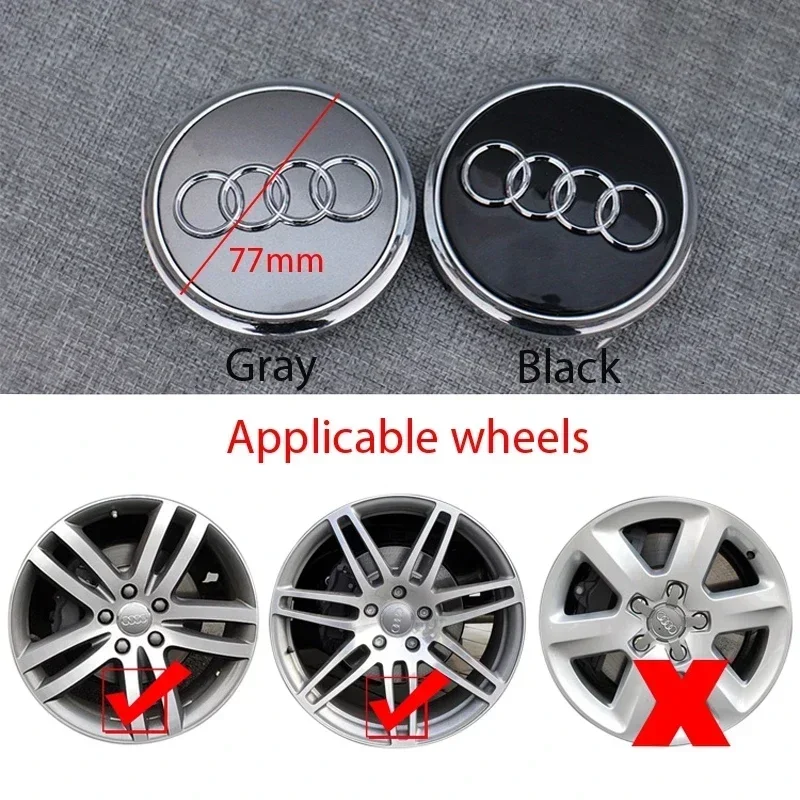 4Pcs 77mm Wheel Center Caps Hub Covers Car Styling 4L0601170 Badge For Audi Q7 Hubcap Cover Black Gray Decoration Accessories