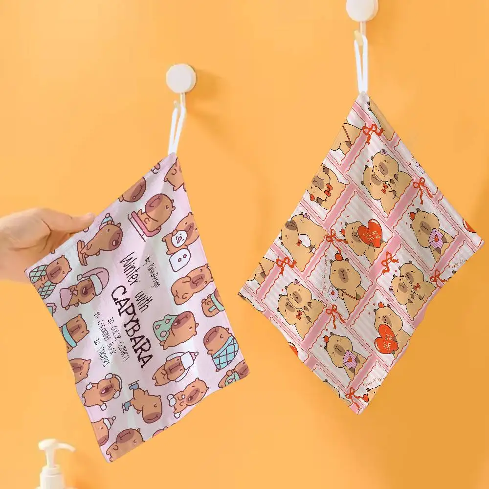 CUTE Capybara Hanging Style Hand Wiping Towel, Polyester Cotton, Anti-fade for Indoor Kitchen Living Room