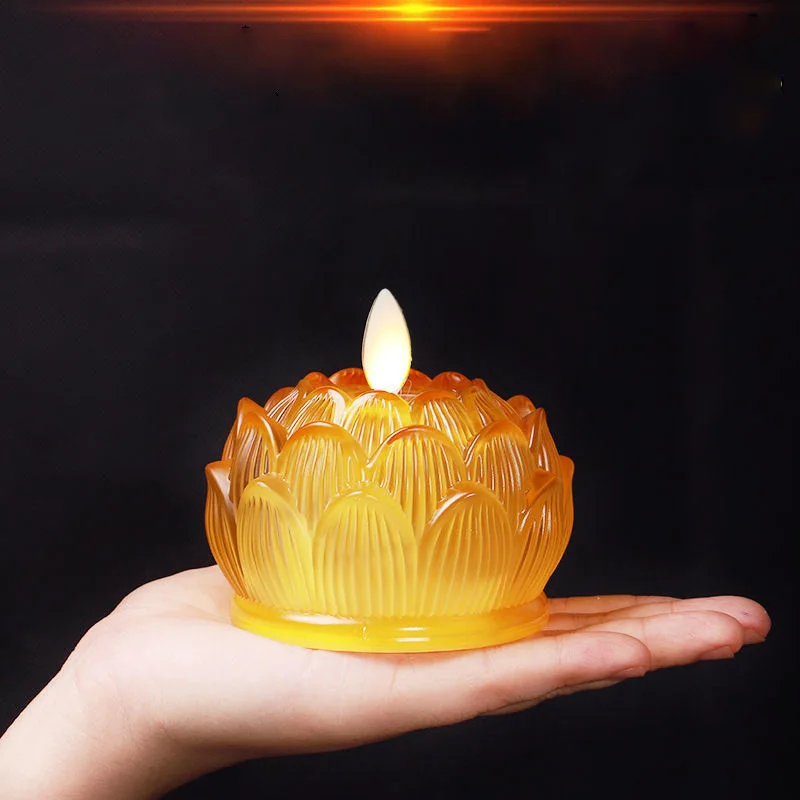 Led Reusable Buddha Lotus Lamp Electric Candle Lamp Household Fortune Decoration Home Buddhist Votive Holder Without Battery