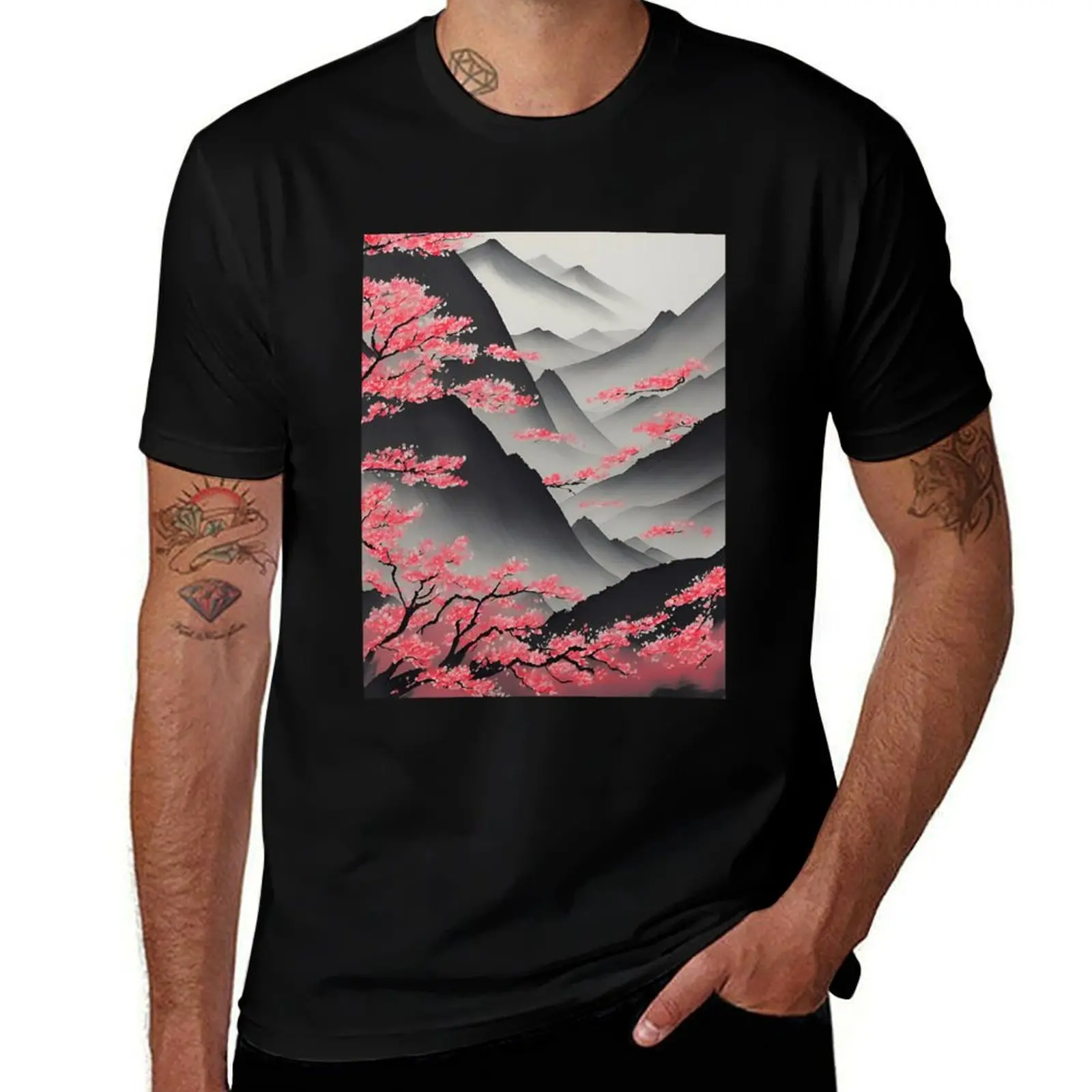 

Japanese Sumi-E Ink Wash Landscape Painting T-Shirt luxury designer rapper graphic tees Luxury man mens t shirts top quality