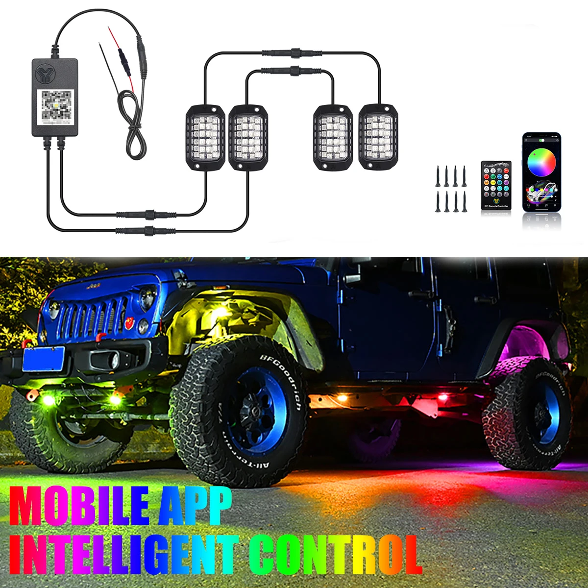 

4/8/12PCS RGB Neon LED Rock Light 3D Lens Car Underglow Chassis Light Universal For Jeep Truck SUV ATV UTV Decorative Accessorie