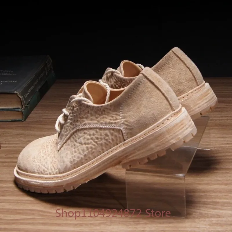British Style Genuine Leather Casual Derby Shoes Men's Work Thick Sole Business Dress Wedding Lace Up Vegetable Tanned Male