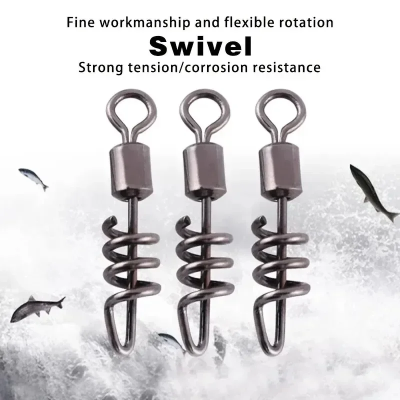 Goture 50pcs Barrel Swivel Snaps Stainless Steel Cork Screw Swivel Durable Fishing Tackle for Saltwater Freshwater Anglers