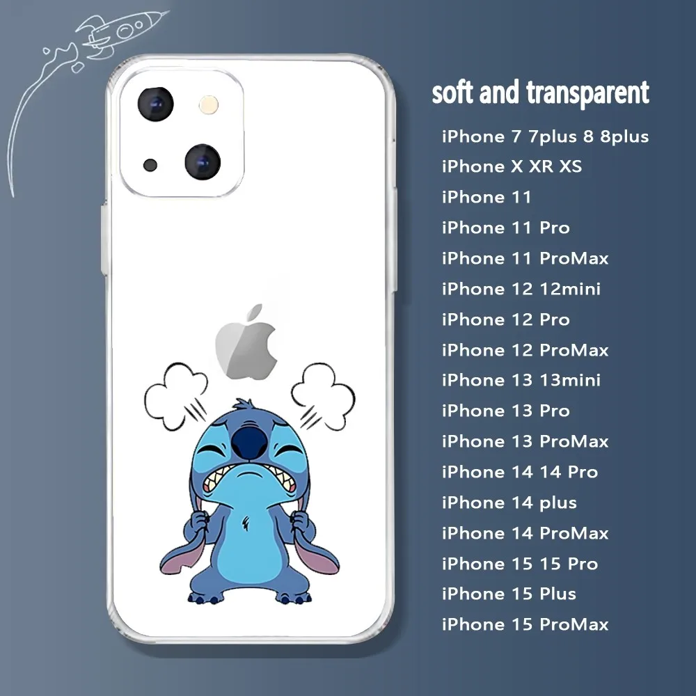 Disney Angry Stitch-s Phone Case For Iphone 15 11 13 14 Pro Max 7 8 Plus X Xr Xs Max Se2020 12mini Transparent Cover