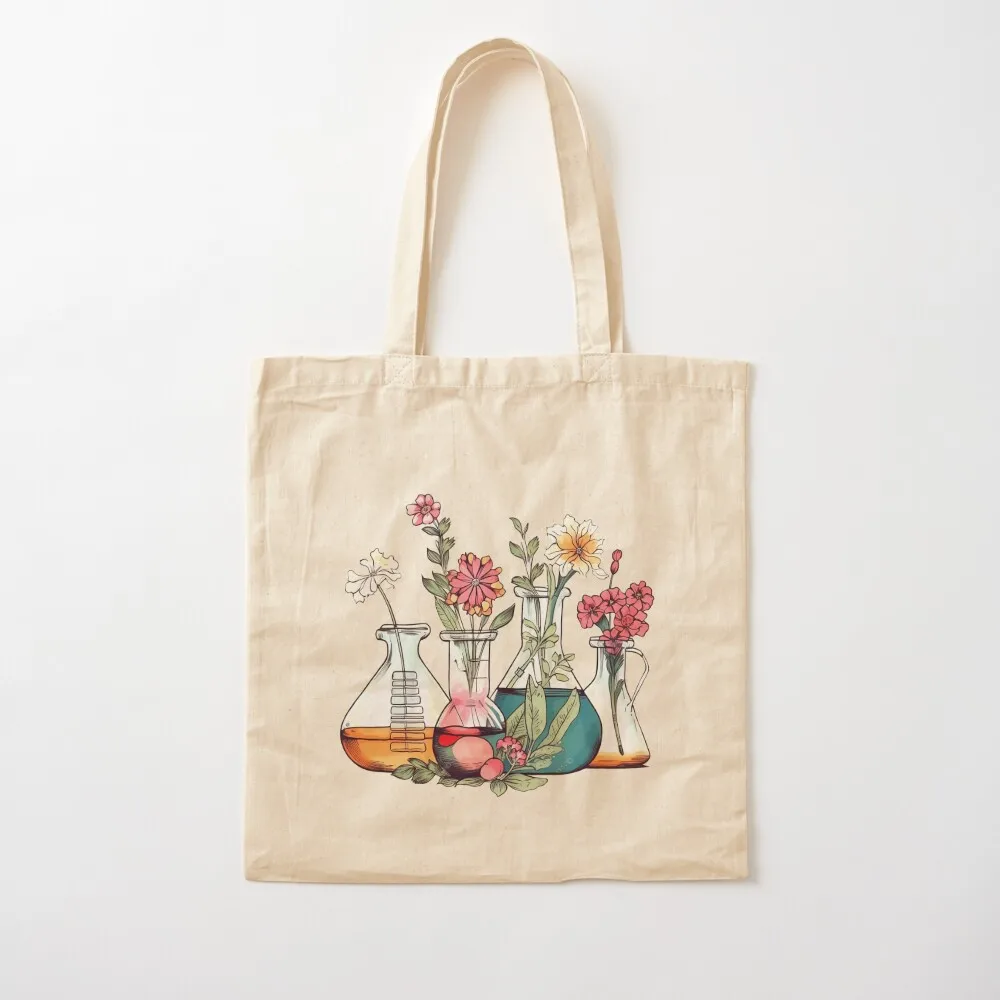 

Science Teacher, Chemistry Teacher Floral Beakers Laboratory Equipment Design Tote Bag Gift bag female bag Canvas Tote