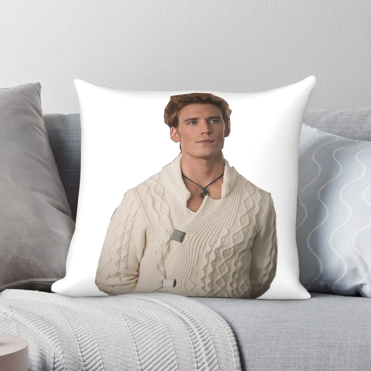 Funda de almohada cuadrada de poliéster, lino y terciopelo con estampado de Finnick Odair de Hunger Games, funda de almohada decorativa con cremallera, funda de cojín para el hogar