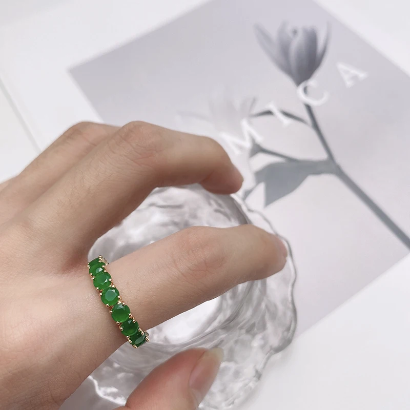 Kinel New Emerald Round Cut Zircon Promise Ring for Women Luxury 585 Rose Gold Wedding Band Jewelry Valentine\'s Day Ring Gifts