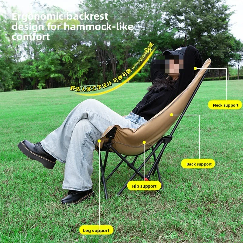 كرسي قمر قابل للطي للسفر في الهواء الطلق والنزهات والترفيه مع مسند ظهر مرتفع كرسي صيد محمول وقوي أثاث خارجي #5
