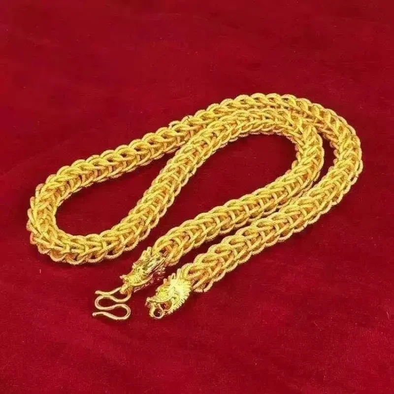 GoldAether 9999 24K Real Gold Dragon Necklace Pendant with Powerful and Coarse Fabric Pattern Dragon Chain Head Necklacegift