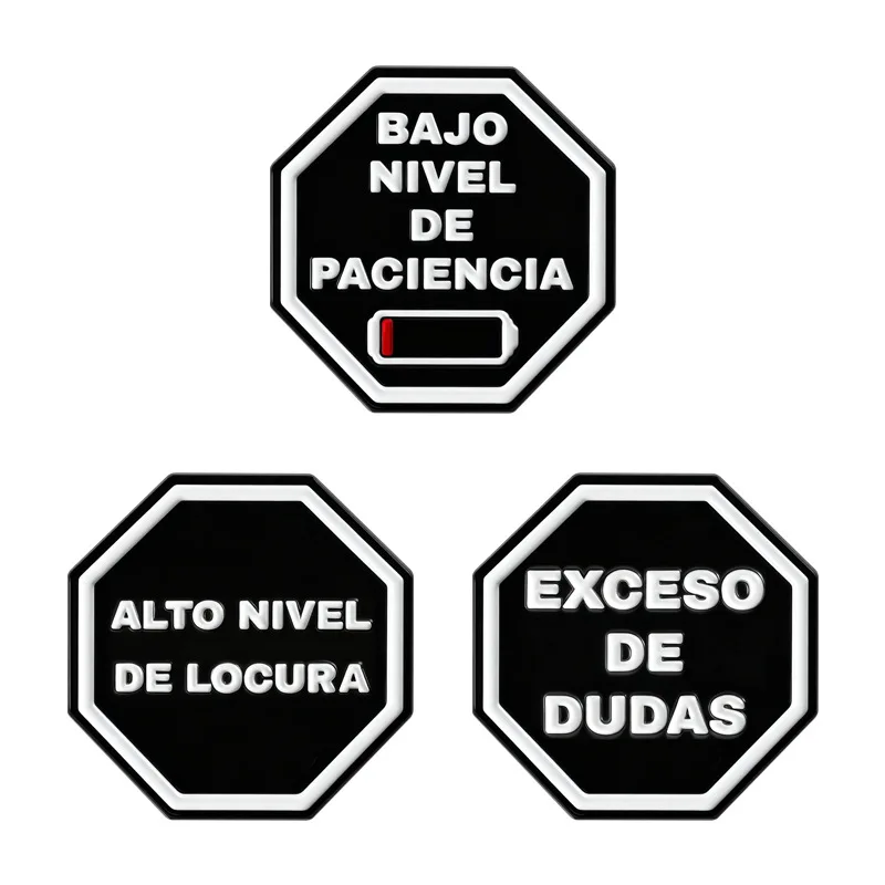 Fun Spanish slogan octagonal badges, Creative letter series pins, accessories for clothing and bags, gifts for friends