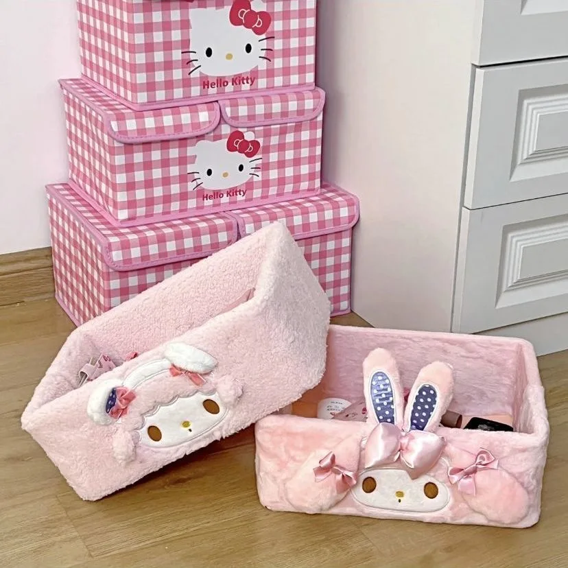 

My Melody Home Desktop Cosmetic Storage Box Anime Sanrio Girly Heart Cute Hello Kitty Large Capacity Clothing Toys Sorting Box