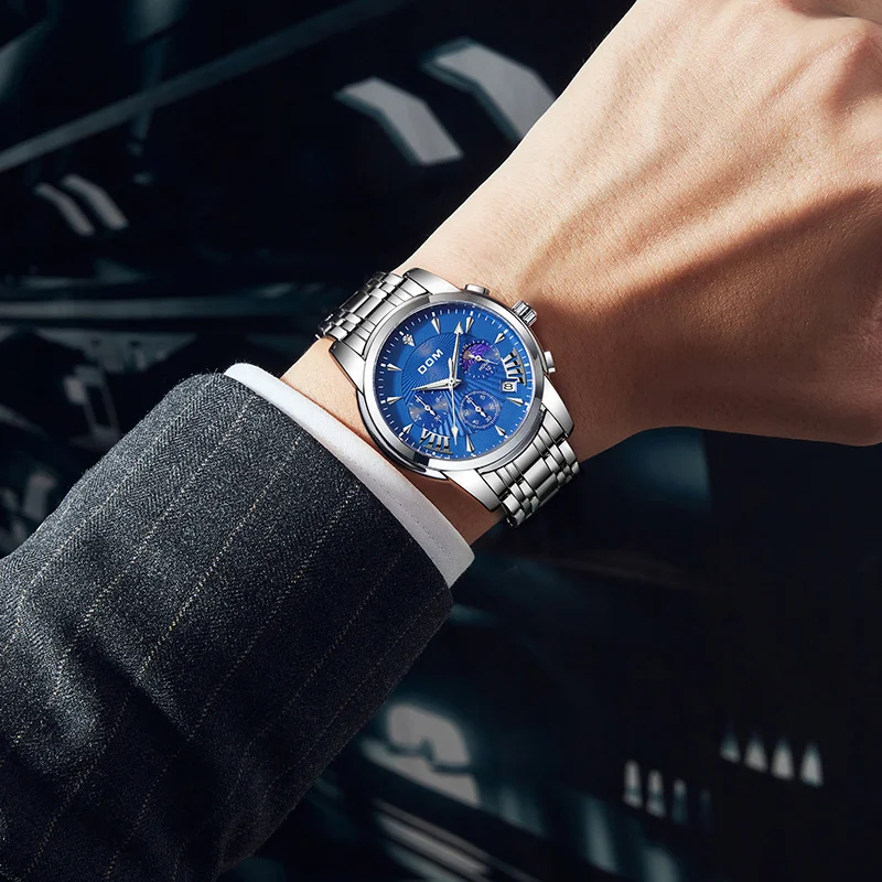 Men's Watches Top Brand Luxury Original Waterproof Quartz Watch for Man Gold Skeleton Style 24 Hour Day Night Wristwatch