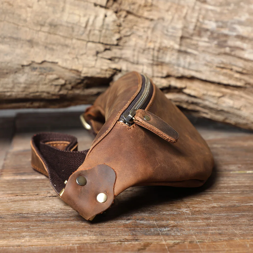 Hochwertige Echtleder-Brusttasche für Herren, Vintage Vollnarbenleder-Umhängetasche, Sling Bag, Tagesrucksack mit großer Kapazität – Detail 9