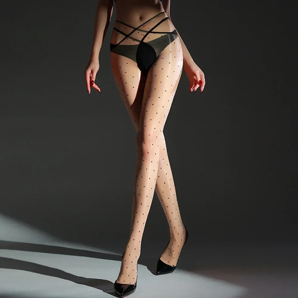 

Women's Sexy Lingerie Cross Oily Polka Dots Bodystocking Ultra-thin Tights Stockings Elastic Leotard Ultra-Thin Underwear