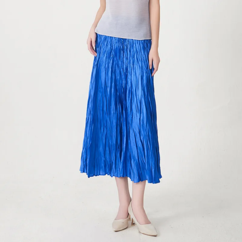 YFPF Miyake plissé conception une ligne jupe femmes mode taille haute couleur unie ample décontracté jupes longues 2025 nouveaux vêtements